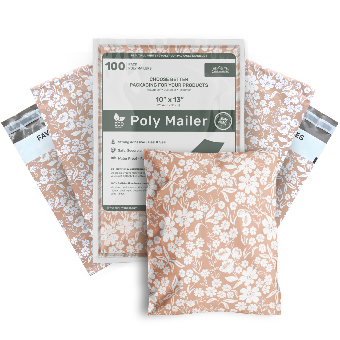 10x13 - Poly Mailer: Floral Block Print (Dusty Pink)