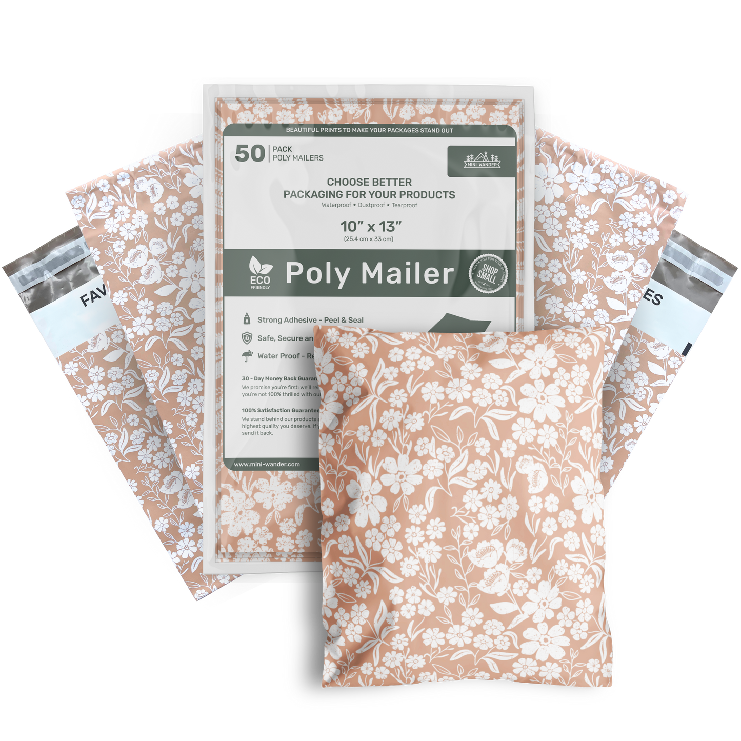 10x13 - Poly Mailer: Floral Block Print (Dusty Pink)