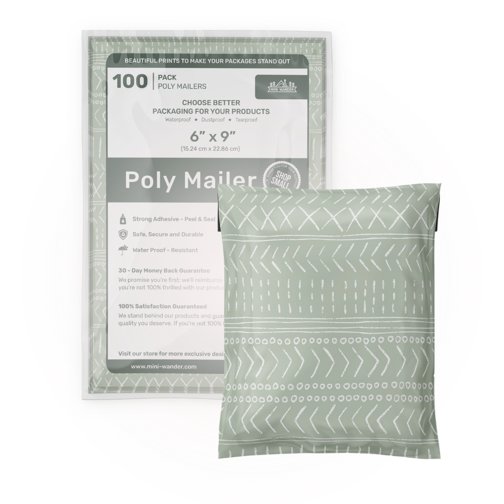 100 SMALL SHIPPING BAGS dots and dashes boho pattern in a pack of 100