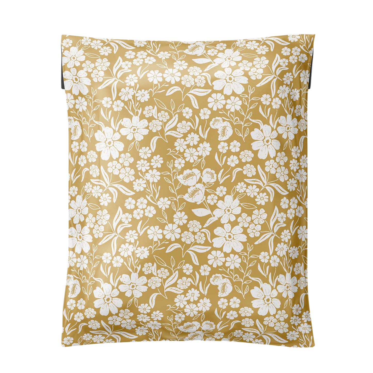 Cute Poly Mailer from Favorite Supplies. Yellow color with white floral pattern. 12x15.5 size