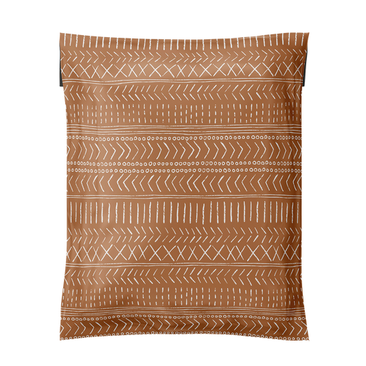 Large poly bag, pretty and minimalist brown design with boho lines and dashes. Large brown polymailer 12x15.5