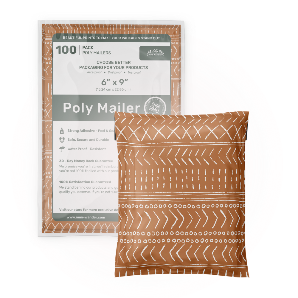 SMALL BULK MAILERS in a pack of 100 clay brown color and X and arrow lines designs