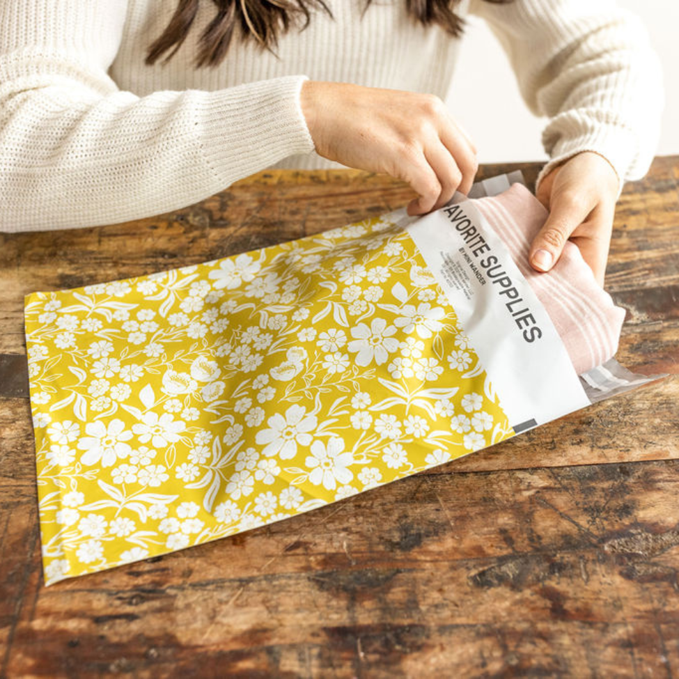 10x13 Poly Mailer: Floral Block Print (Yellow)