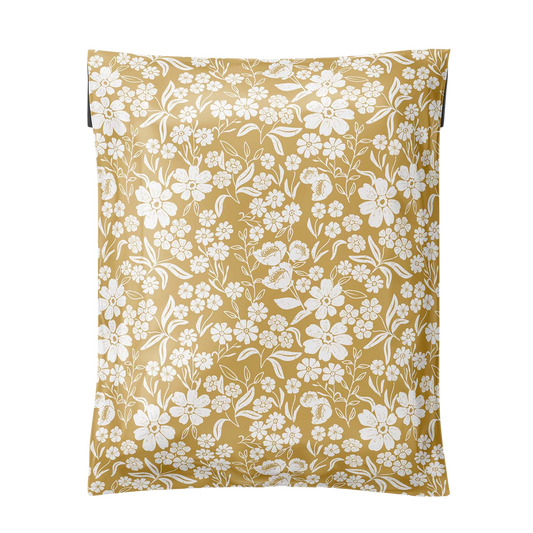 Cute Poly Mailer from Favorite Supplies. Yellow color with white floral pattern. 12x15.5 size