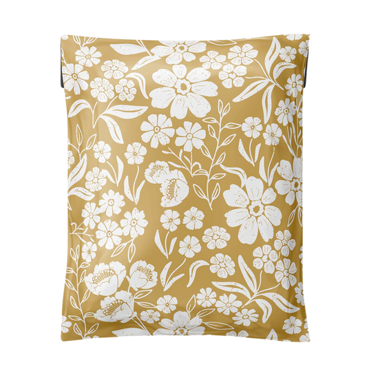 6x9 Poly Bags for Shipping: Floral Block Print (Yellow)